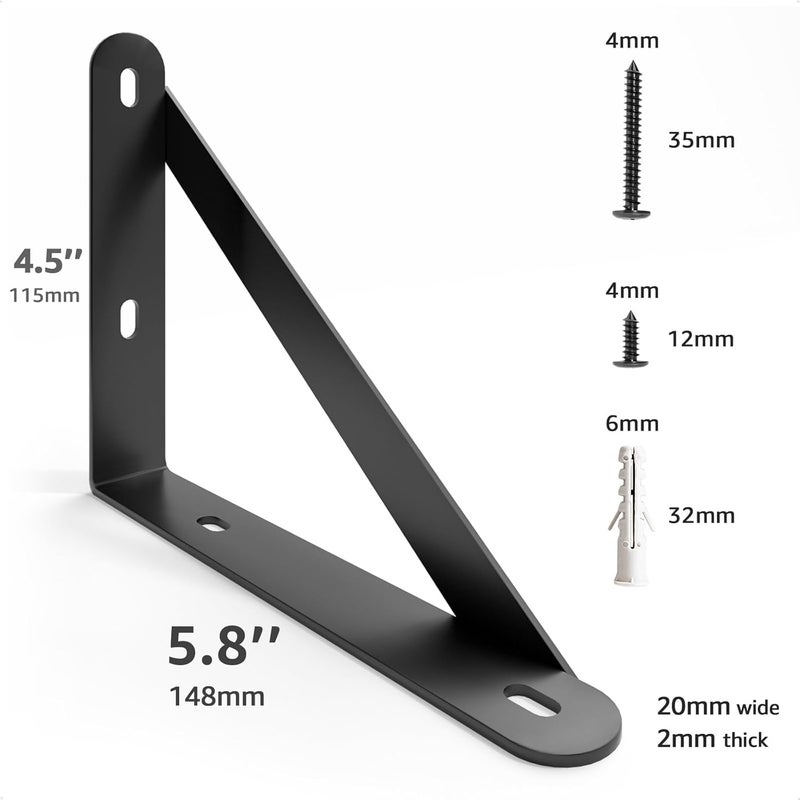 COCOYA 6x4.5 Shelf Brackets 2-Pack, Shelf Support Shelf Holder Steel Wall Mount Heavy Duty Small L Shape Triangle 90 Degree Metal Black with Screws Anchors Soporte de Estante - Image 4